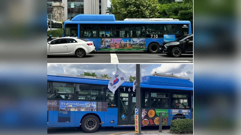 Seulda O‘zbekistonning tarixiy binolari tasviri tushirilgan avtobuslar harakatlanishni boshladi